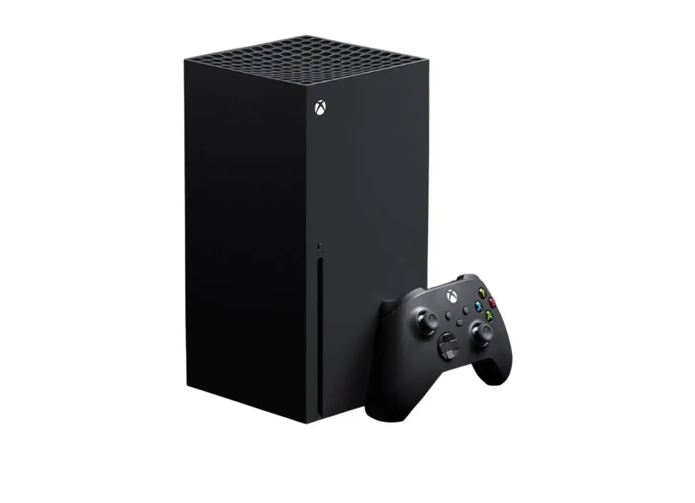 Black Xbox Series X console with a matching controller
