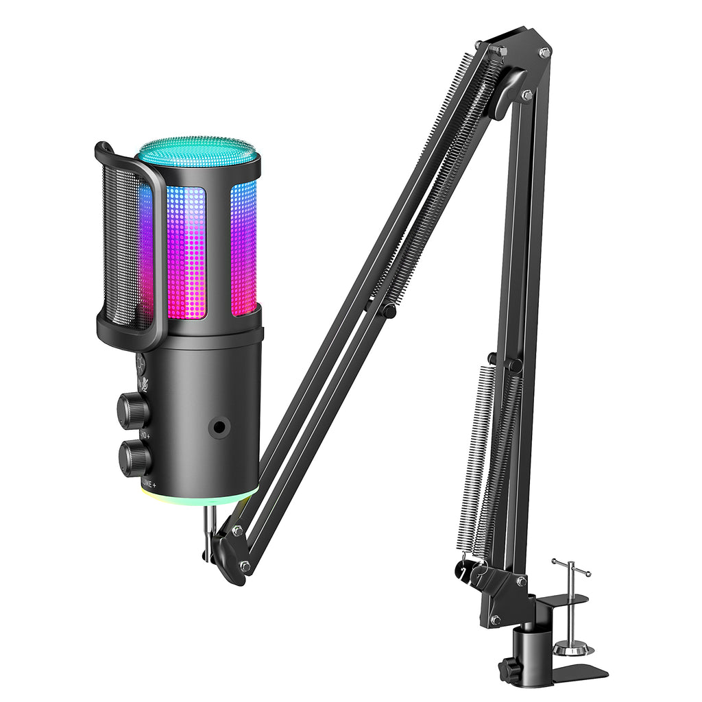 Onikuma m530 rgb condenser usb microphone with multifunctional knob & monitoring - black - microphones