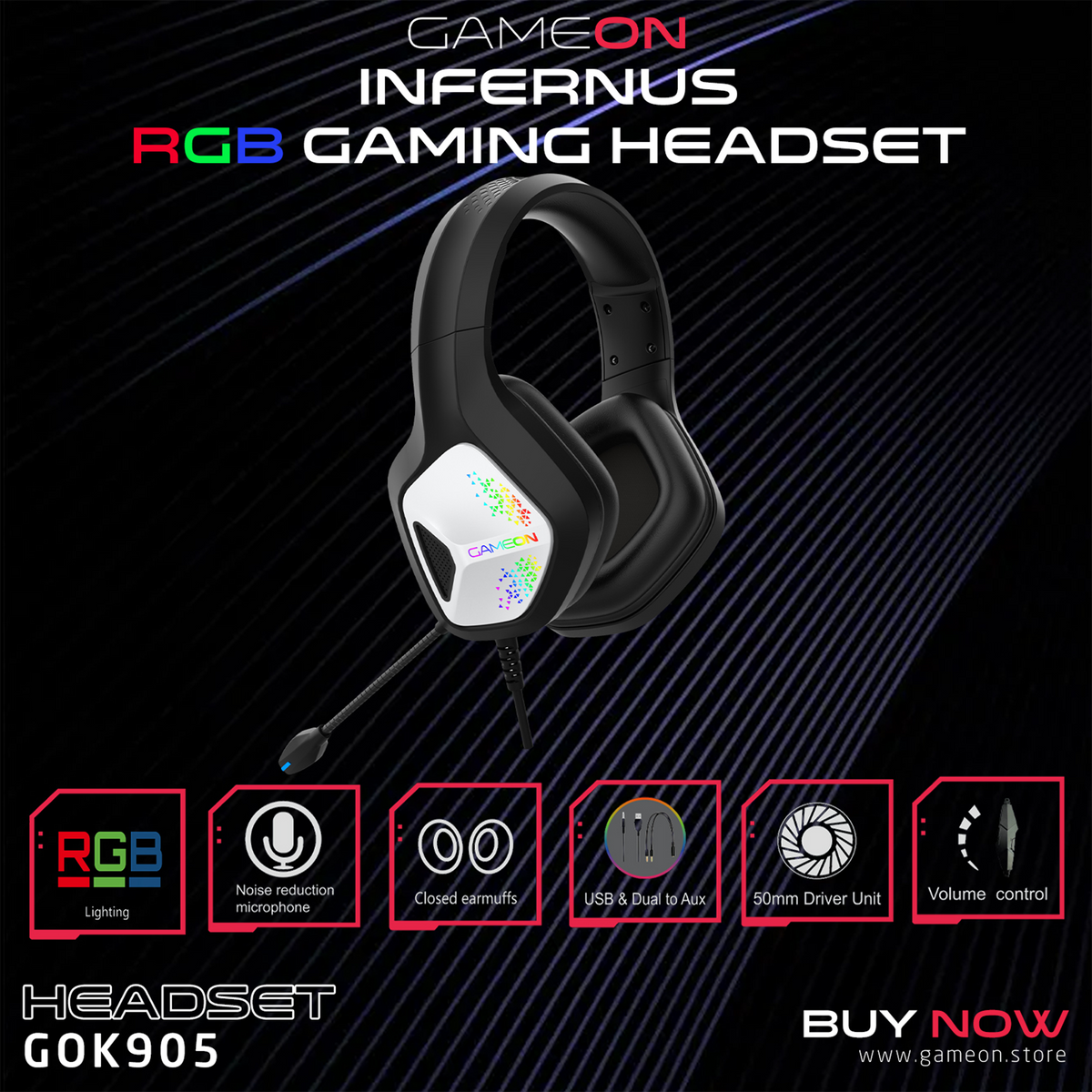 Gameon gok905 infernus rgb gaming headset - black - audio | headset 3.5