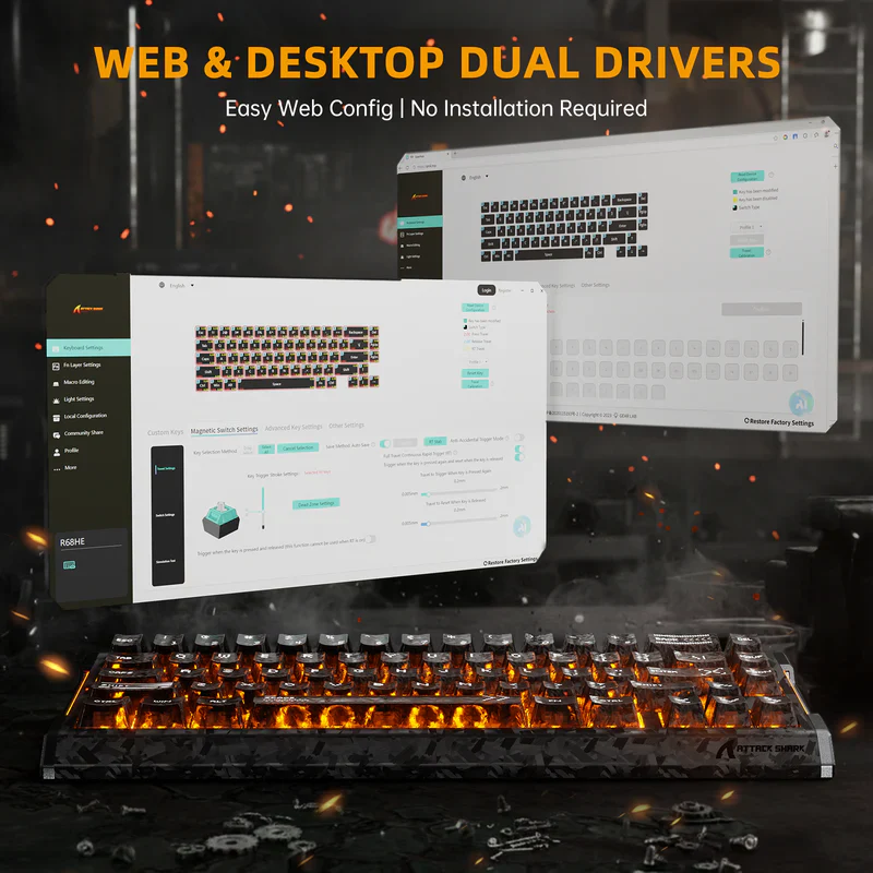 ATTACK SHARK R68 HE 60% Wired Rapid Trigger 8K Mechanical RGB Gaming Keyboard with 0.005mm Accuracy,0.08ms Latency,256K Scan,Hall Effect Magnetic Switch,Carbon Fiber+CNC Aluminum Alloy for PC FPS(Ink)