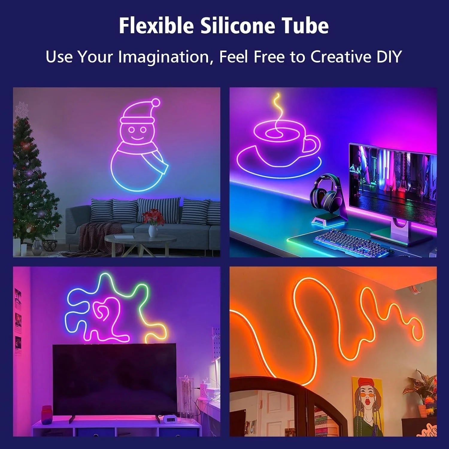 10m rgb-ic neon led strip light – 60+ dynamic lighting effects smart app & remote control with music sync usb powered
