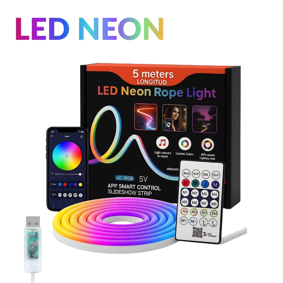 10m rgb-ic neon led strip light – 60+ dynamic lighting effects smart app & remote control with music sync usb powered