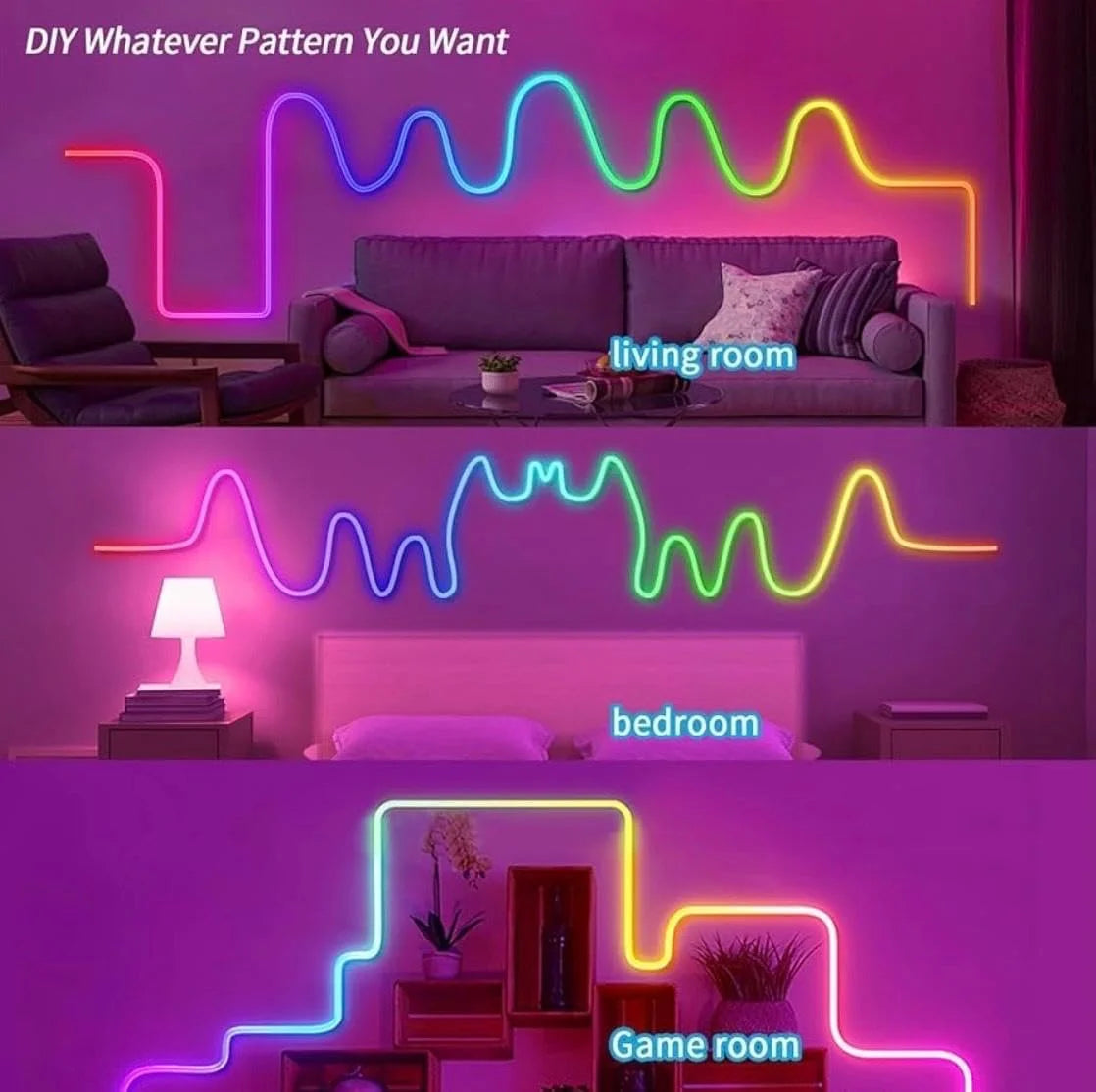 10m rgb-ic neon led strip light – 60+ dynamic lighting effects smart app & remote control with music sync usb powered