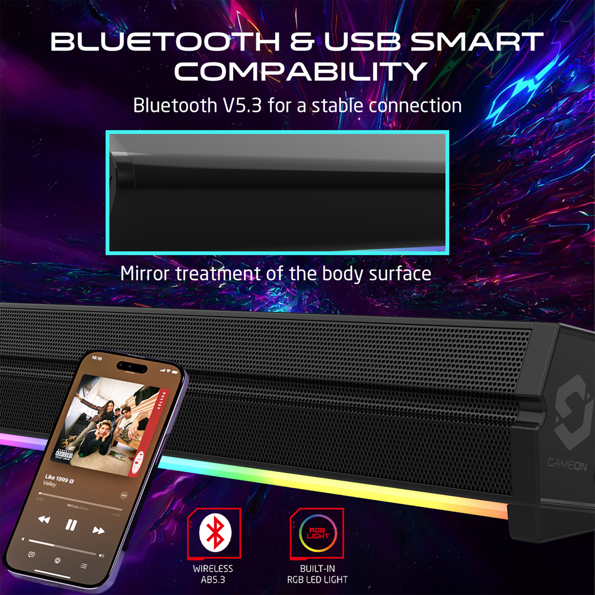 Gameon sonicstorm x wireless rgb gaming soundbar - black - audio | speakers