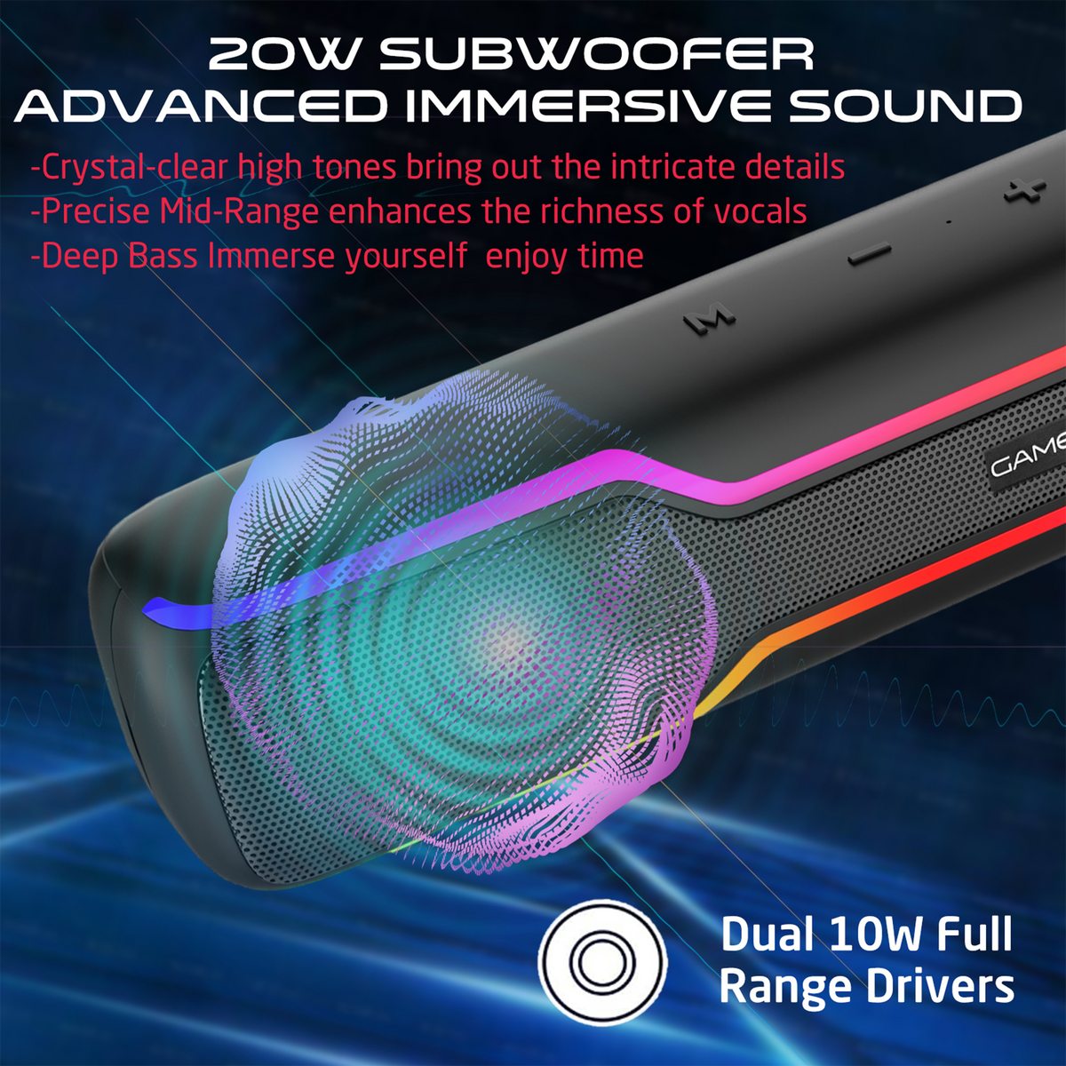Gameon dominator blaze wireless rgb gaming soundbar - black - audio | speakers