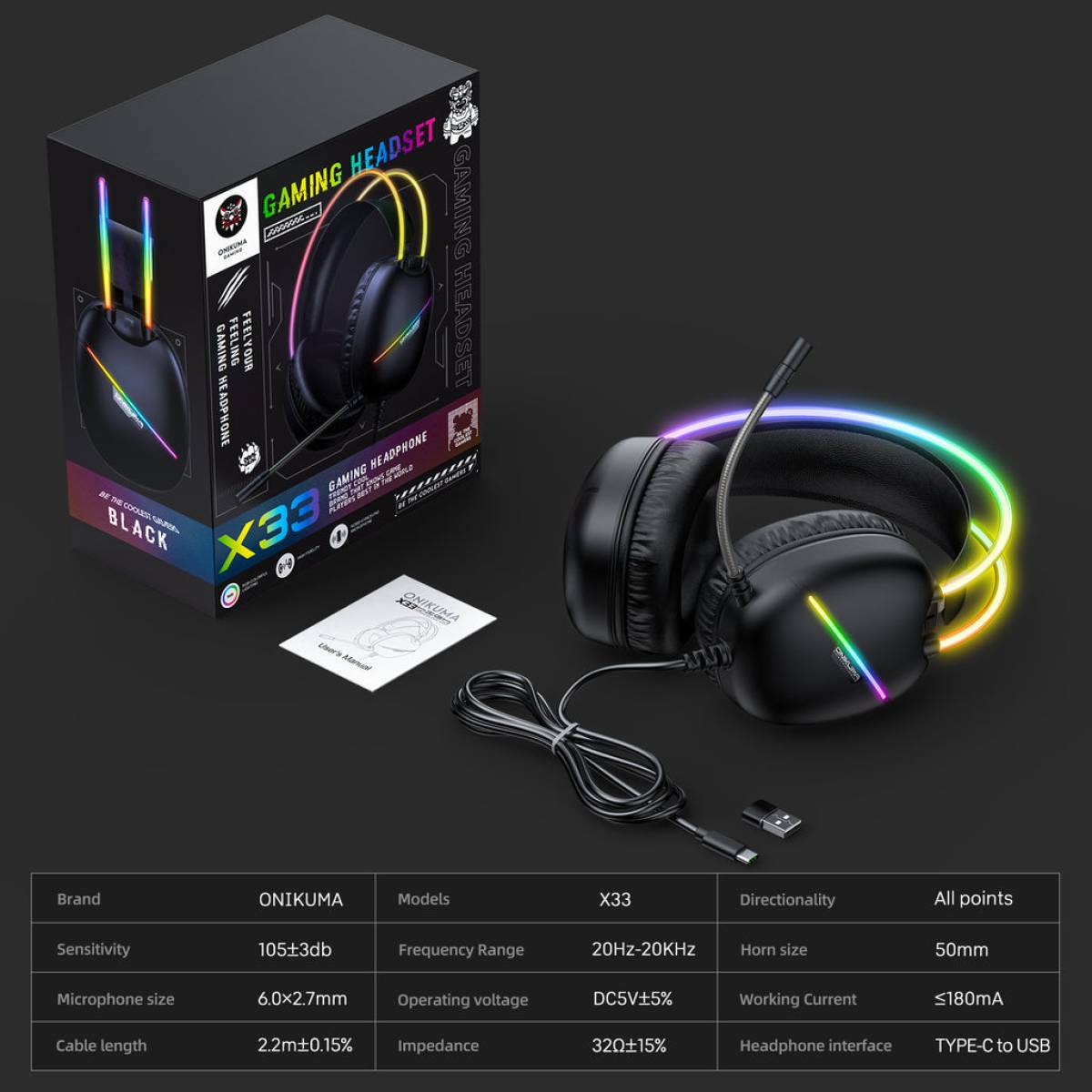 Onikuma x33 dynamic hifi wired gaming headset - audio | headset 7.1