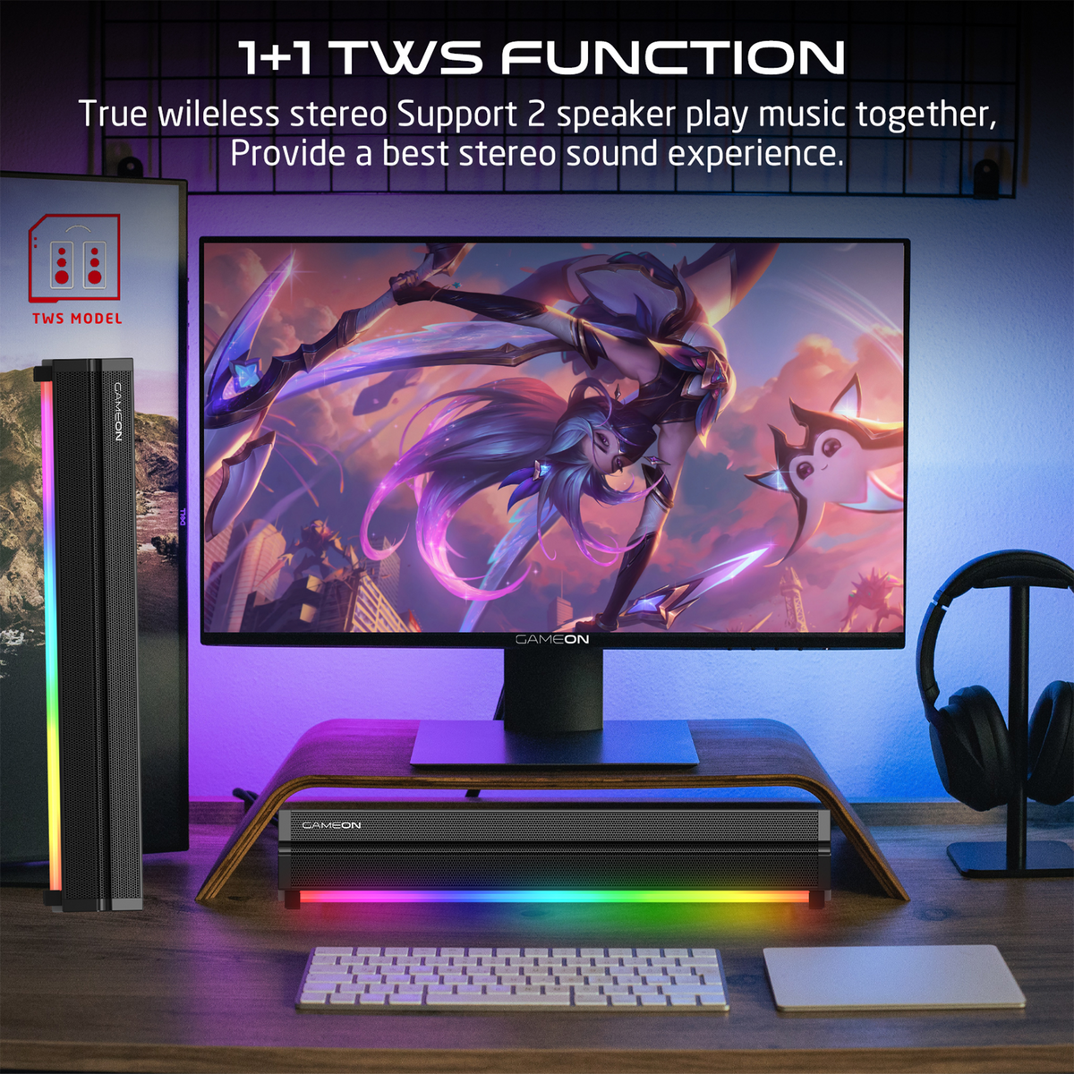 Gameon sonicstorm x wireless rgb gaming soundbar - black - audio | speakers