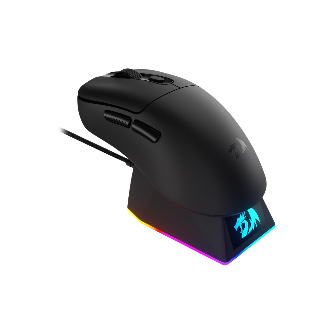 Redragon M998 Lightweight Wireless Gaming Mouse with RGB Magnetic Charging Dock, BT/2.4G Wireless/Wired Optical Mice, 24000 DPI, 5 Programmable Buttons for PC/Mac, Black