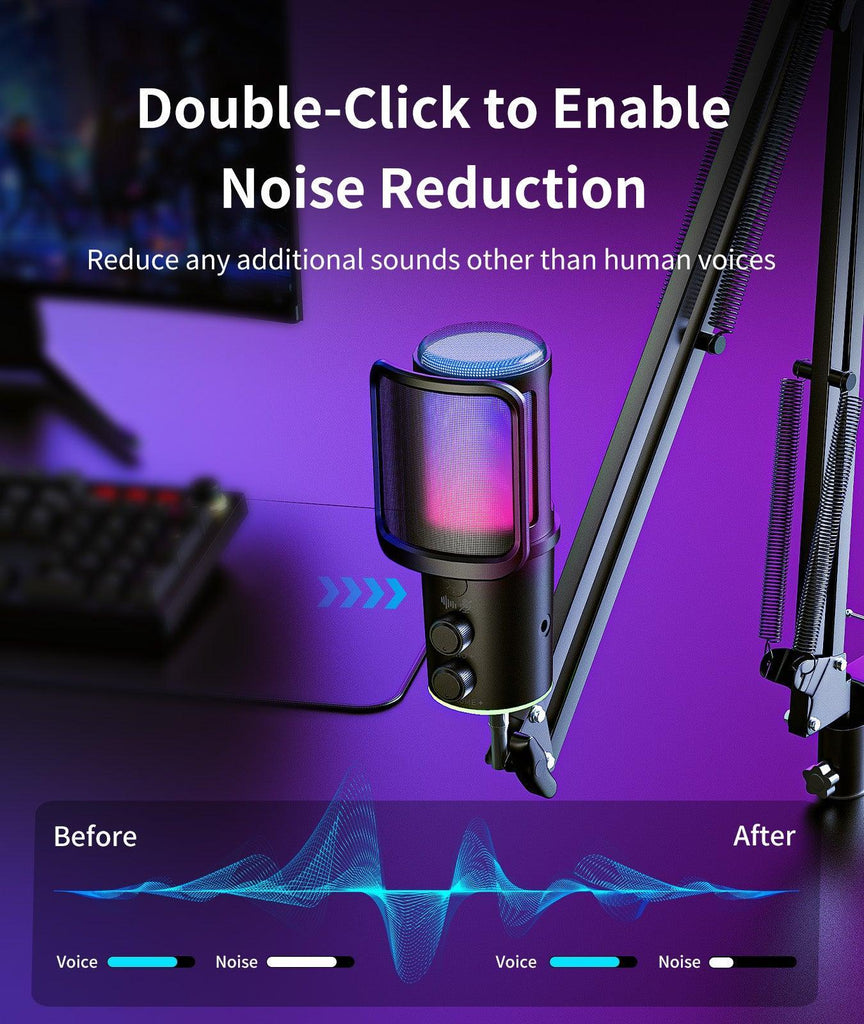 Onikuma m530 rgb condenser usb microphone with multifunctional knob & monitoring - microphones