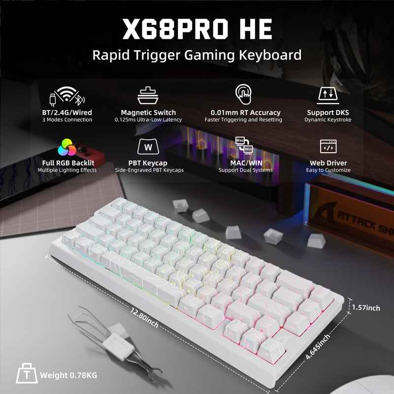 ATTACK SHARK X68PRO HE Wireless Rapid Trigger Keyboard Magnetic Switch