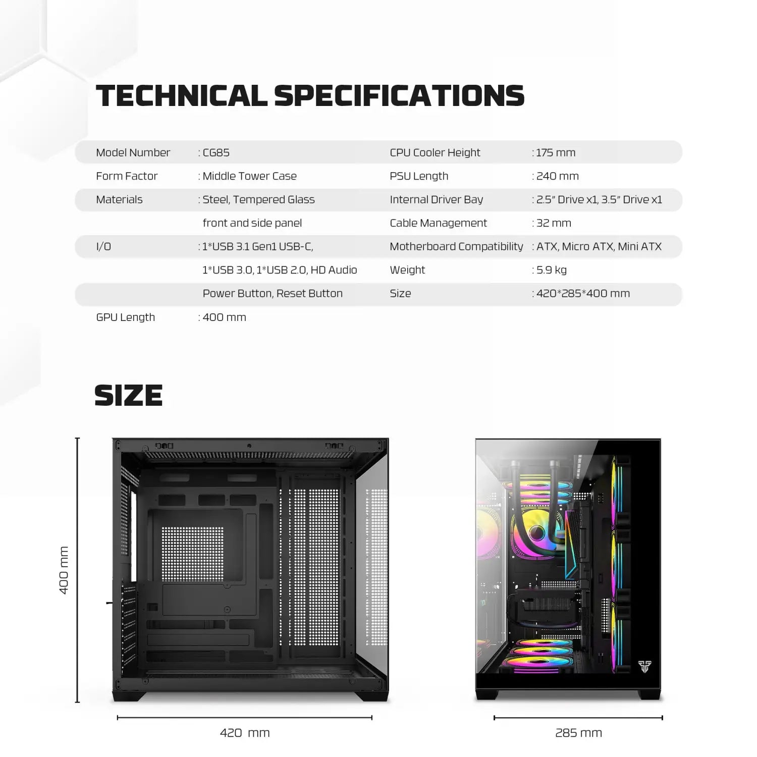 Fantech Cg85 Lumina Mid Tower Gaming Case - White