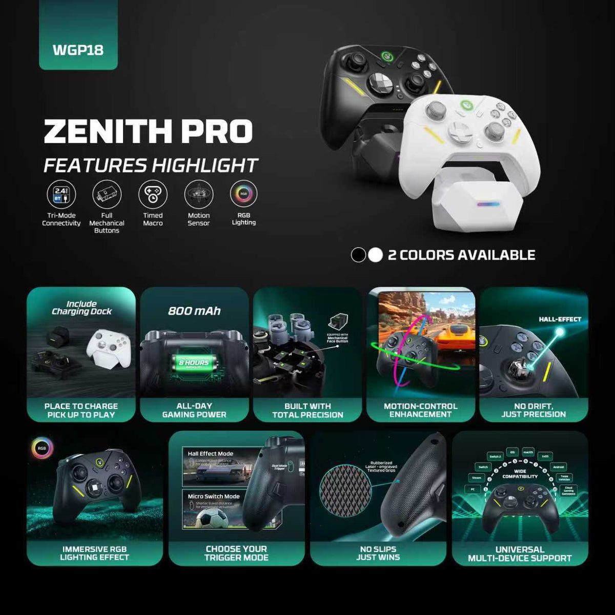 Fantech zenith pro wireless gamepad rgb multi-platform hall-effect game controller with charging dock - console
