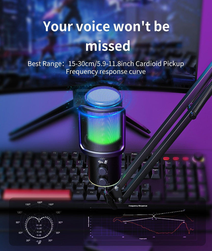 Onikuma m530 rgb condenser usb microphone with multifunctional knob & monitoring - microphones