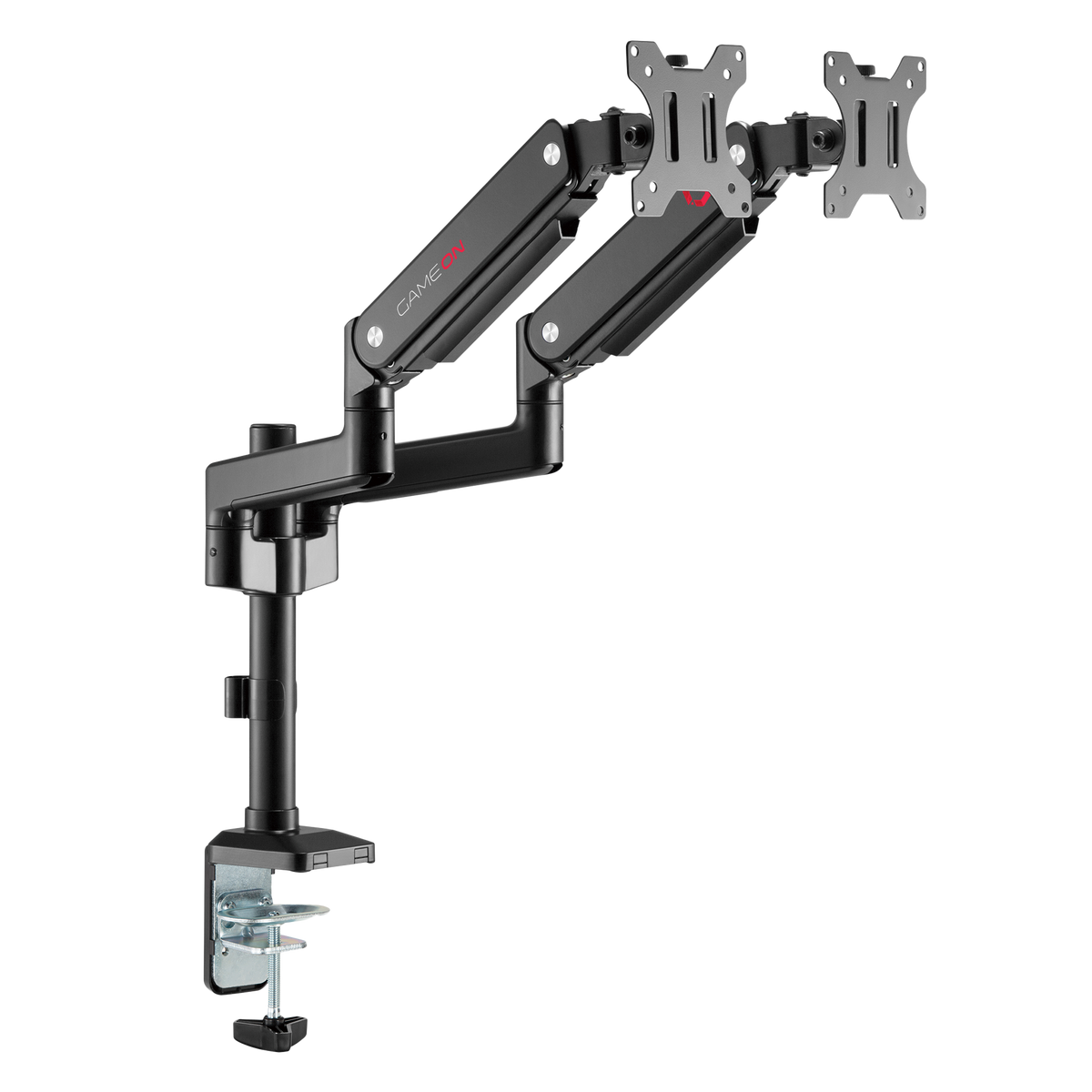 Gameon go-2045 pole-mounted spring-assisted dual monitor arm for gaming and office use 17’’ - 32’’ each arm up to 9 kg