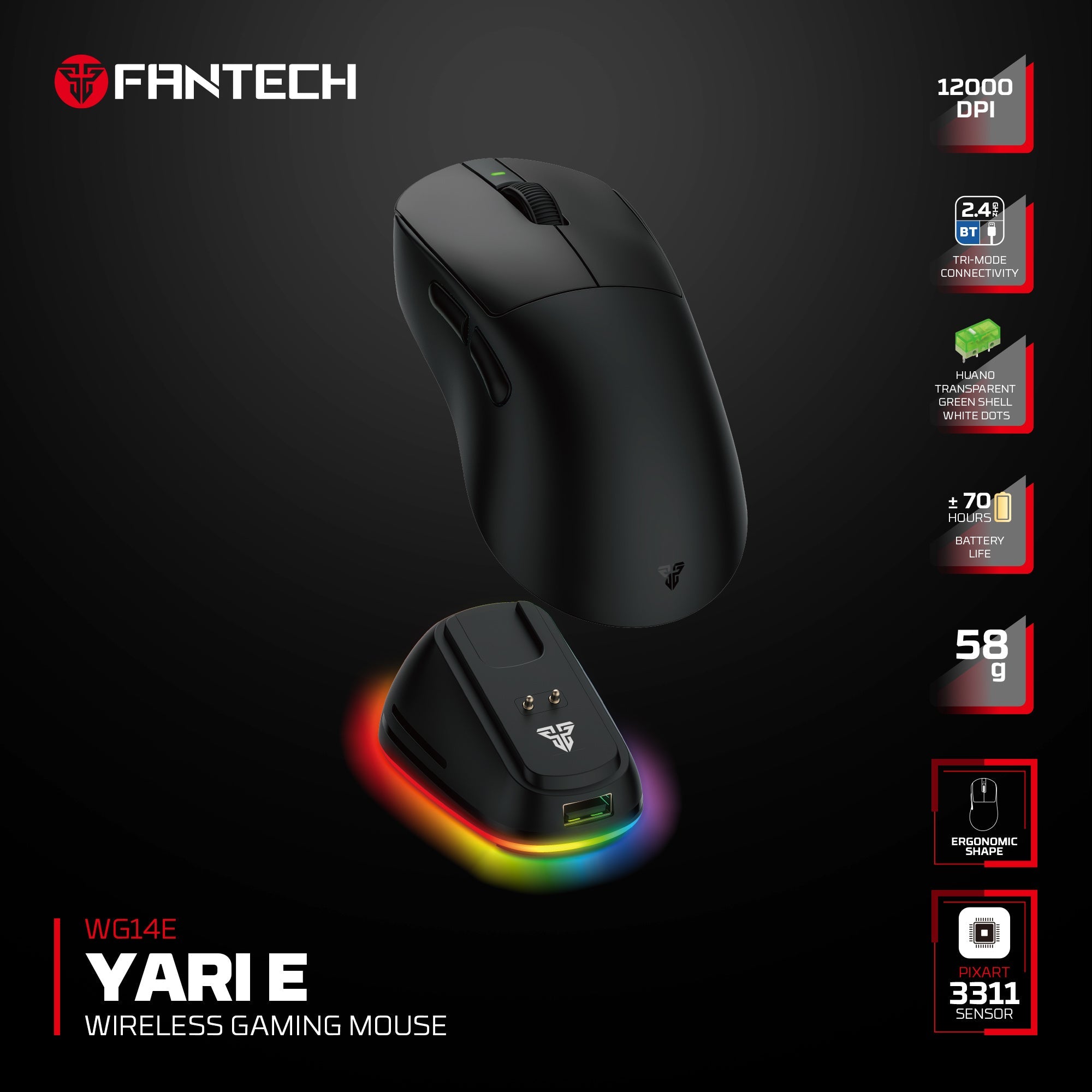 Fantech WG14E YARI E Ergonomic Wireless Gaming Mouse