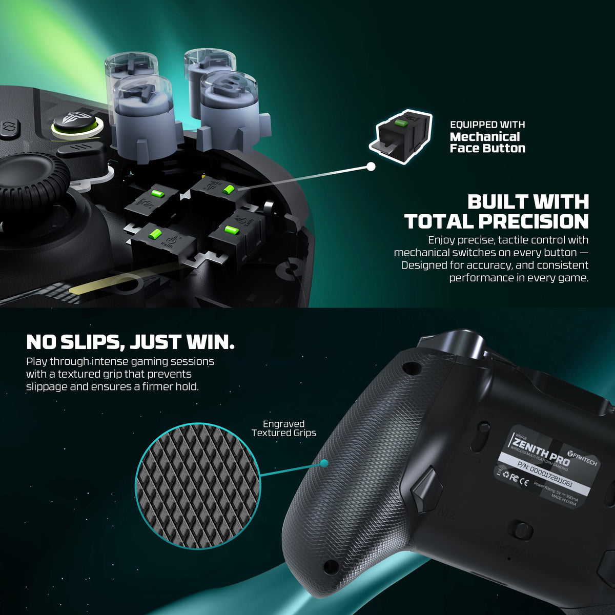 Fantech zenith pro wireless gamepad rgb multi-platform hall-effect game controller with charging dock - console
