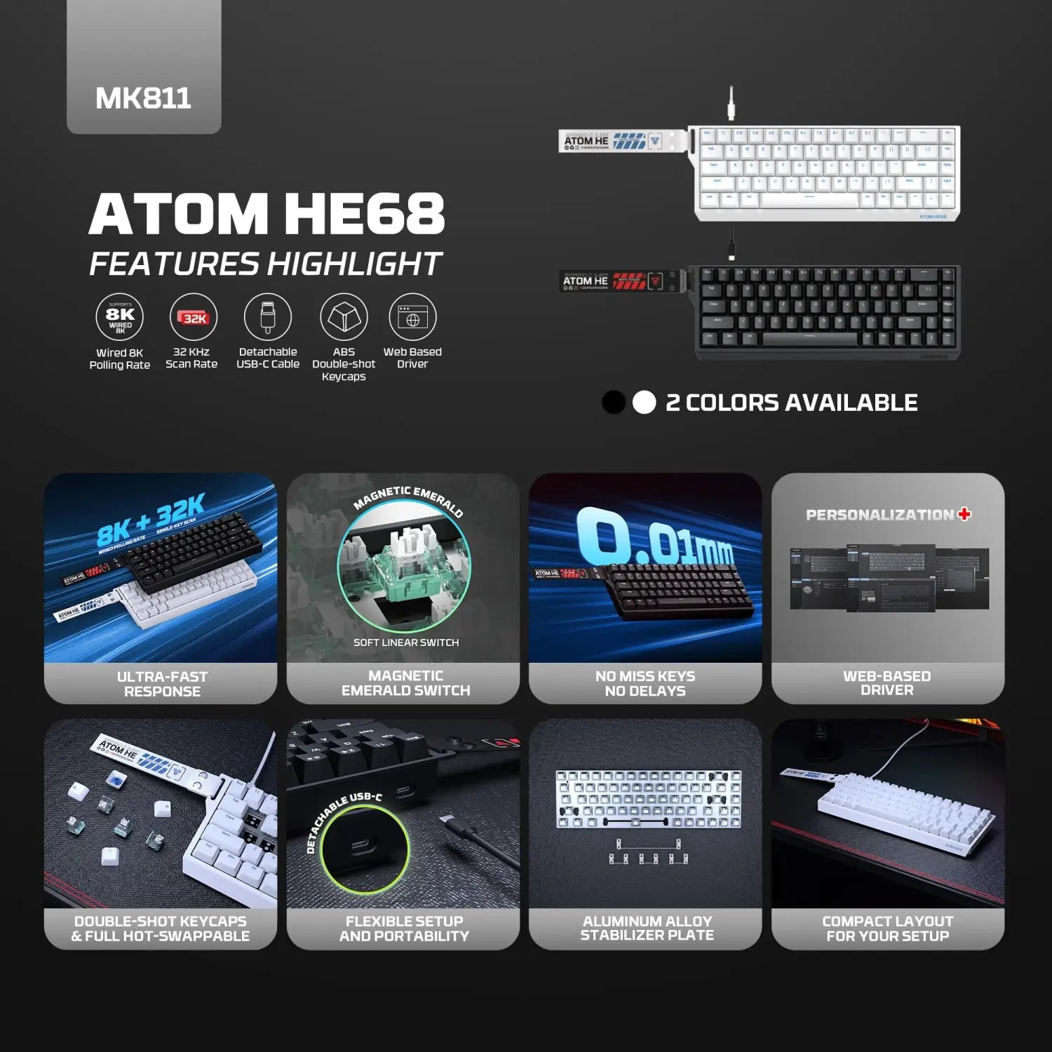 Fantech Magnetic Switch Keyboard Atom He68 Series Mk811