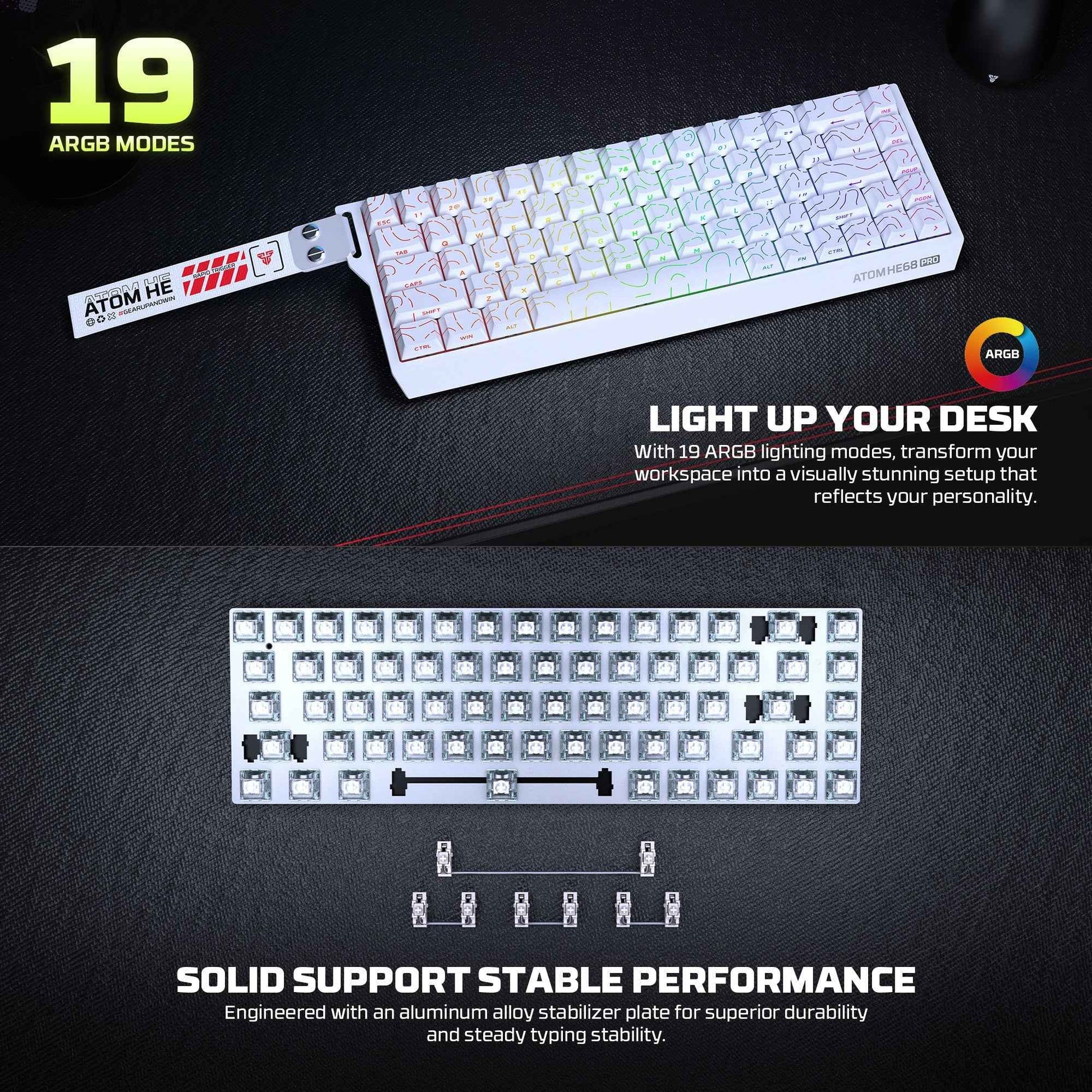 Fantech Keyboard ATOM HE68 MK922 MAGNETIC SWITCH – WHITE