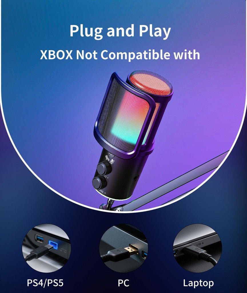 Onikuma m530 rgb condenser usb microphone with multifunctional knob & monitoring - microphones