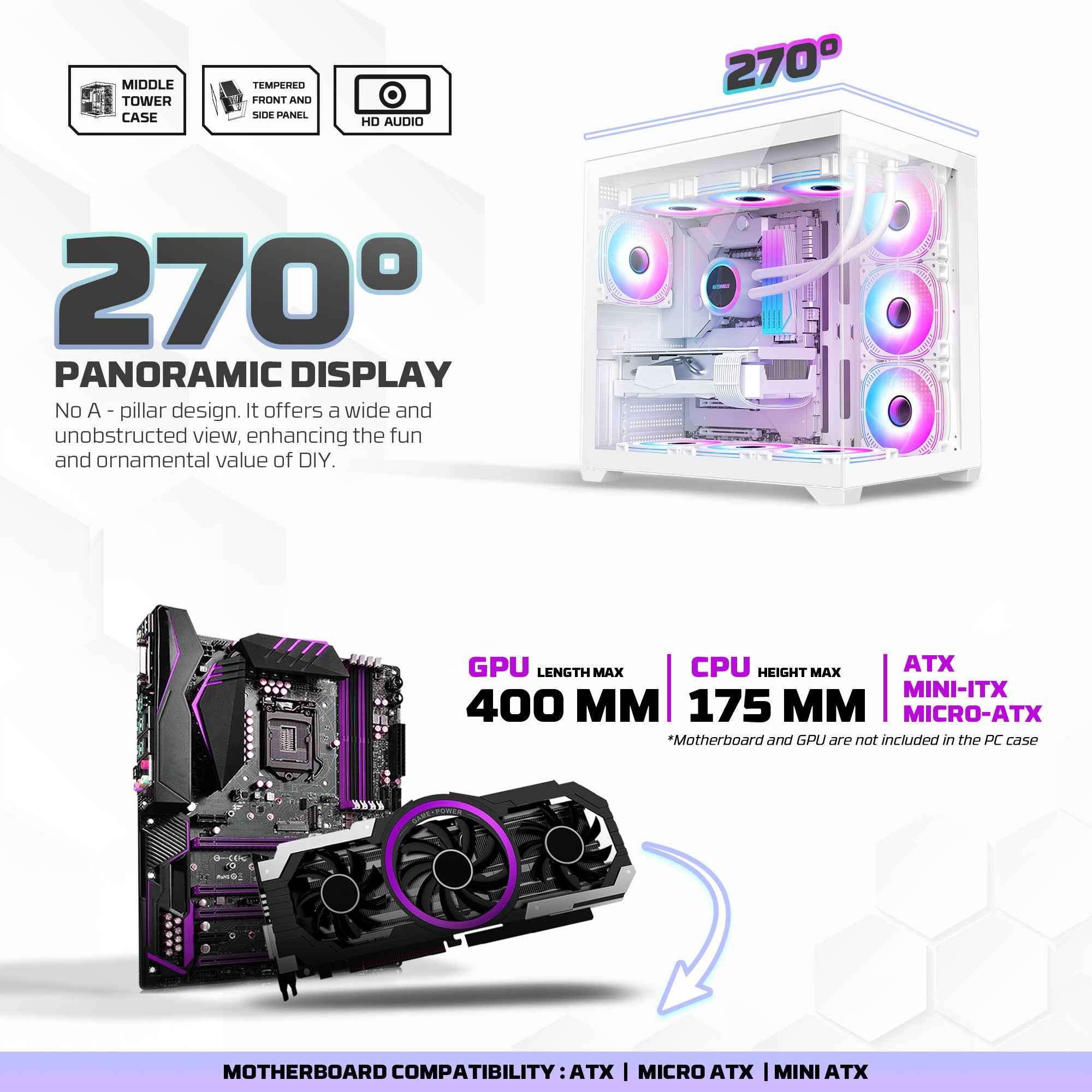 Fantech CG85 LUMINA MID Tower Gaming Case - White