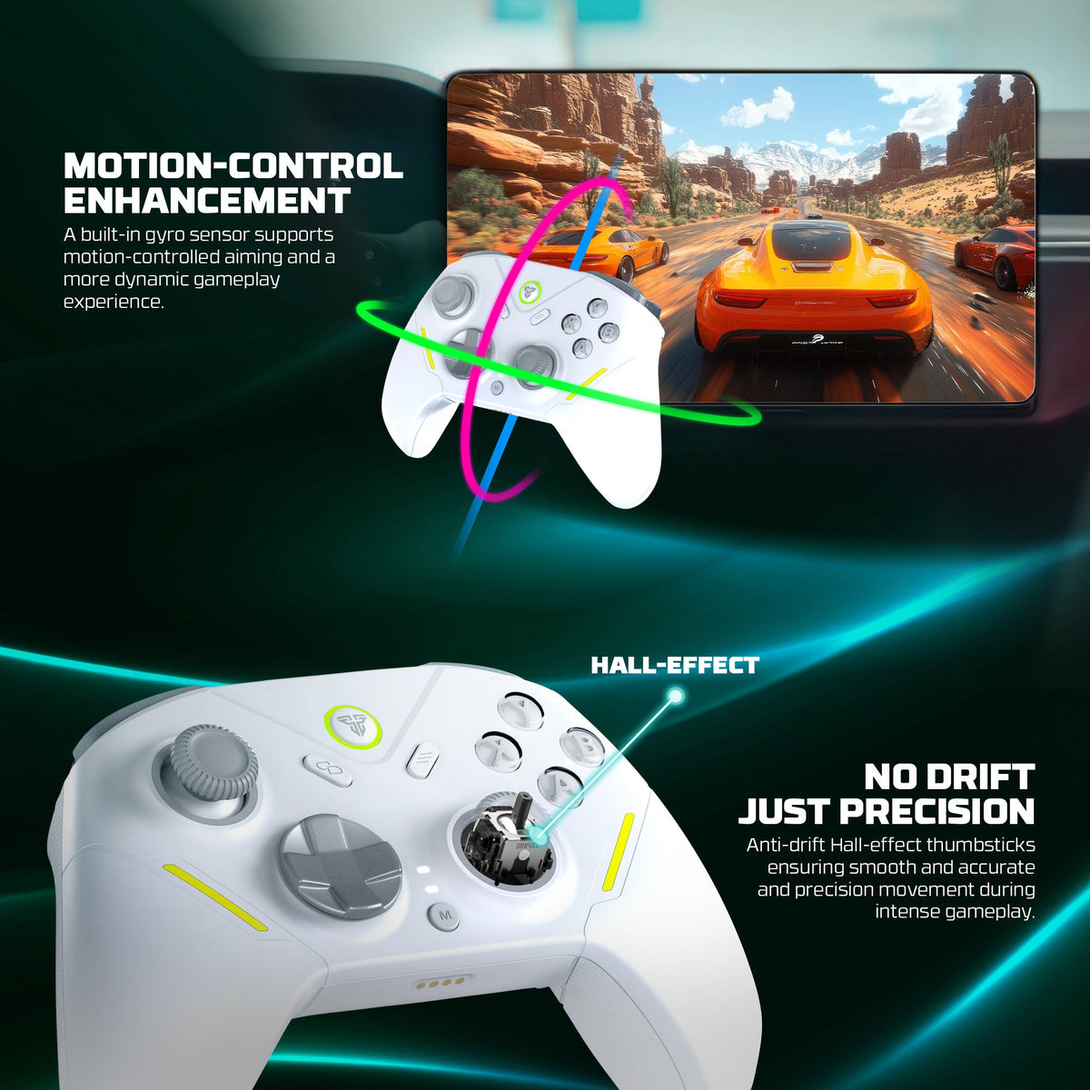 Fantech zenith pro wireless gamepad rgb multi-platform hall-effect game controller with charging dock - console