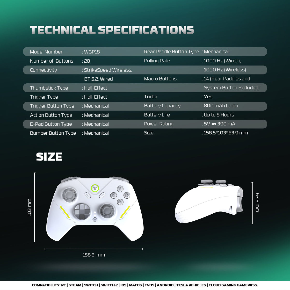 Fantech zenith pro wireless gamepad rgb multi-platform hall-effect game controller with charging dock - console