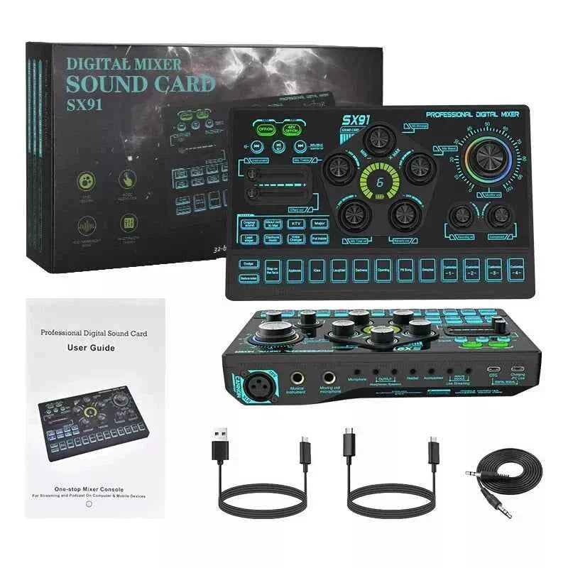 Sx91 48v audio mixer with voice changer podcast mixer sound card for phone - streaming