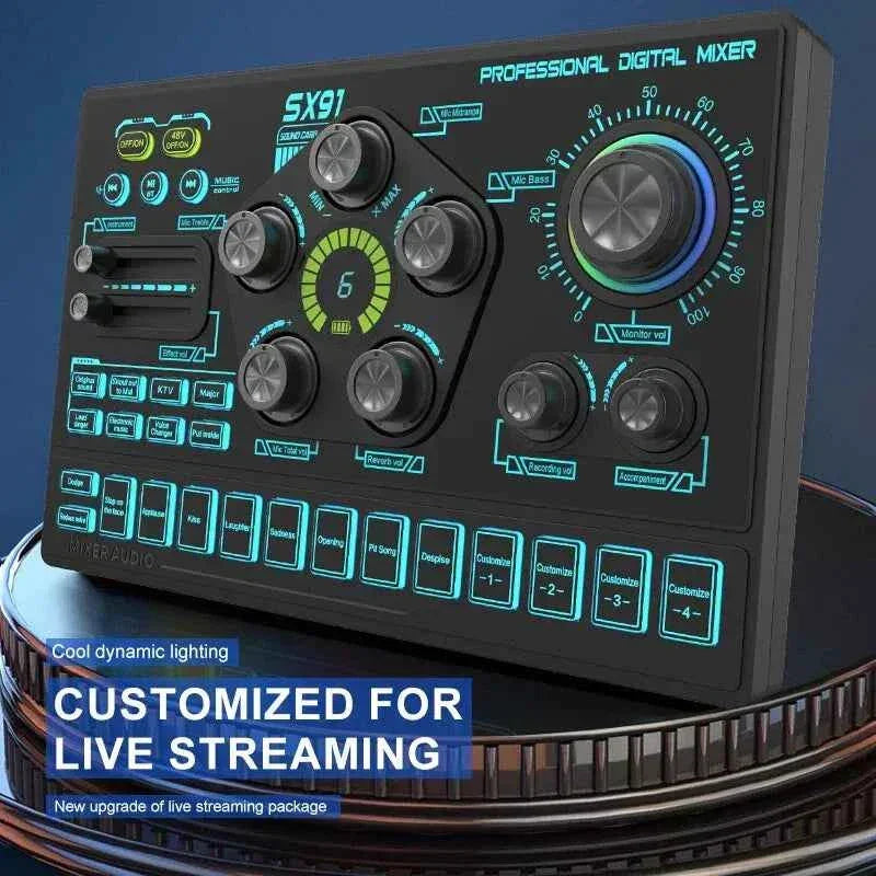 Sx91 48v audio mixer with voice changer podcast mixer sound card for phone - streaming