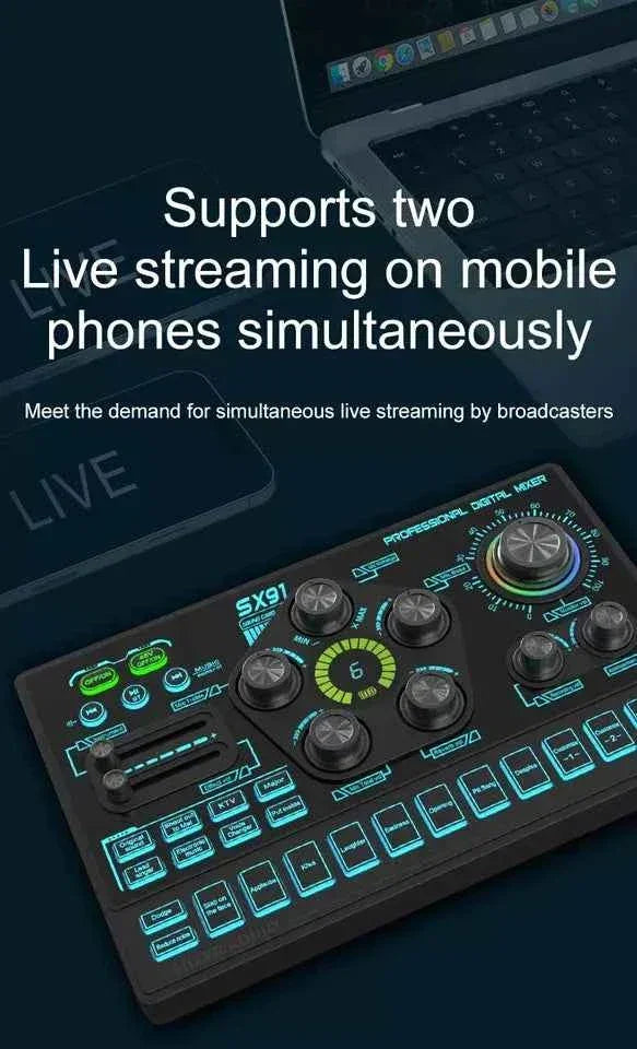 Sx91 48v audio mixer with voice changer podcast mixer sound card for phone - streaming