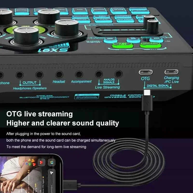 Sx91 48v audio mixer with voice changer podcast mixer sound card for phone - streaming