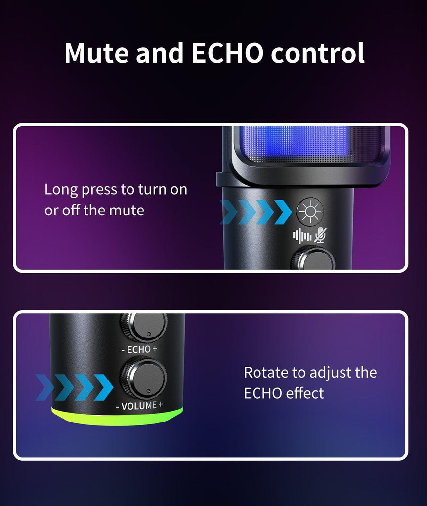 Onikuma m530 rgb condenser usb microphone with multifunctional knob & monitoring - microphones