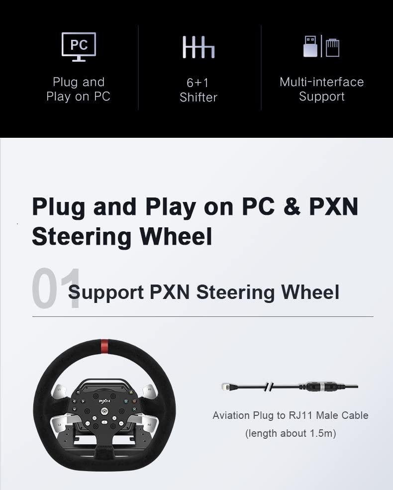 PXN A7 Racing wheel Gear Shifter, 6 +1 Shifter Metal disk with Handbrake Button