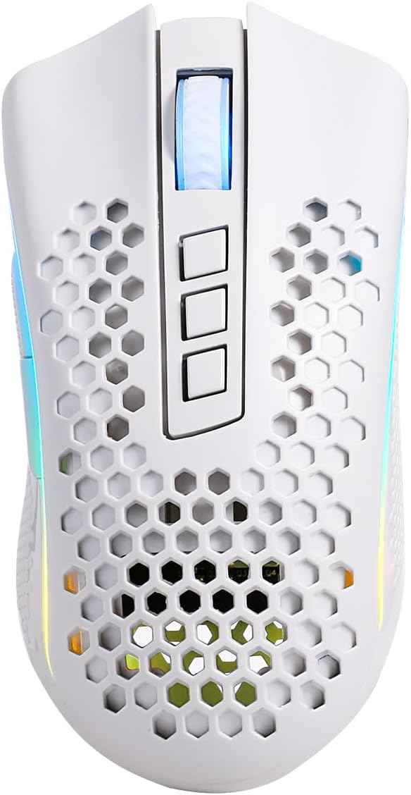 REDRAGON Mouse Gamer Storm Pro M808w-ks White Wireless, Honeycomb Shape, Wireless, 2.4GHz, USB Dongle/USB Wiring, 16000dpi - 8 Programmable Buttons