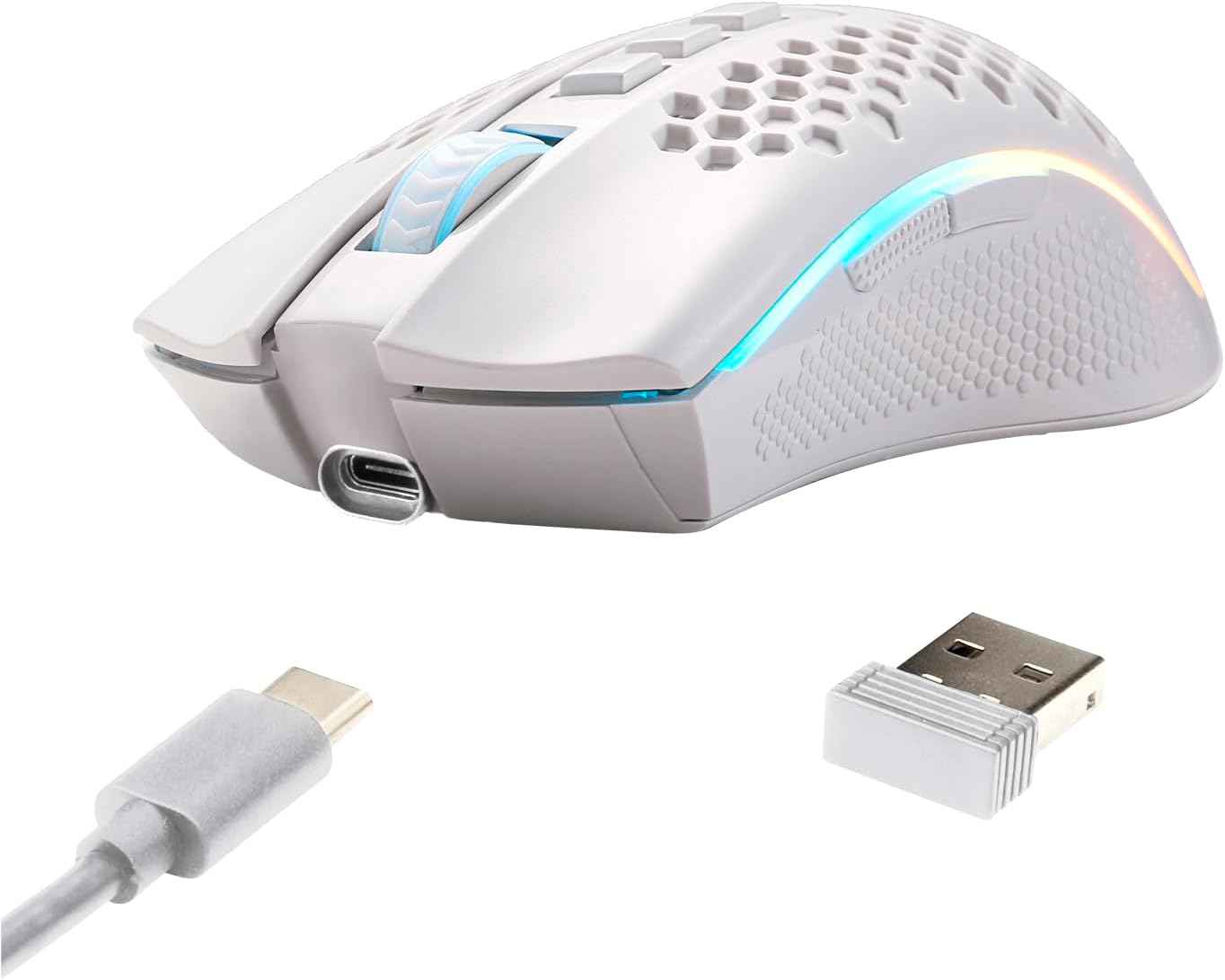 REDRAGON Mouse Gamer Storm Pro M808w-ks White Wireless, Honeycomb Shape, Wireless, 2.4GHz, USB Dongle/USB Wiring, 16000dpi - 8 Programmable Buttons