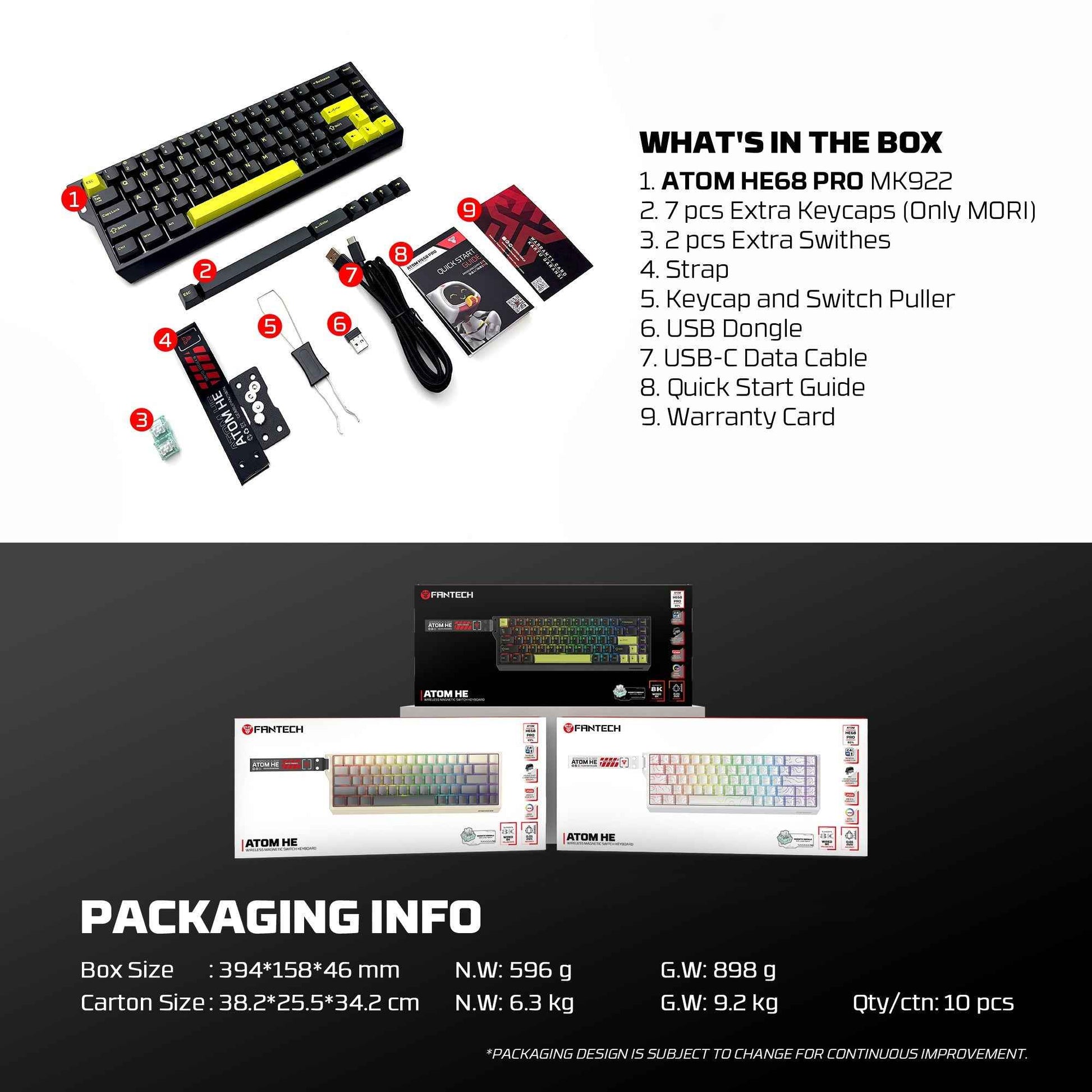 Fantech Keyboard ATOM HE68 MK922 MAGNETIC SWITCH – WHITE