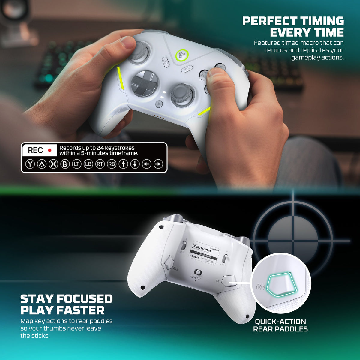 Fantech zenith pro wireless gamepad rgb multi-platform hall-effect game controller with charging dock - console