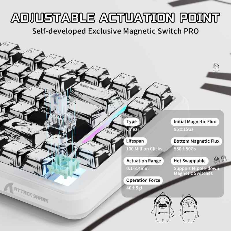 ATTACK SHARK X82PRO HE Wireless Rapid Trigger Gaming Keyboard Magnetic Switch