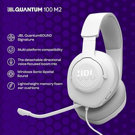 Jbl quantum 100m2 - wired over-ear gaming headphones - white - audio | headset 3.5