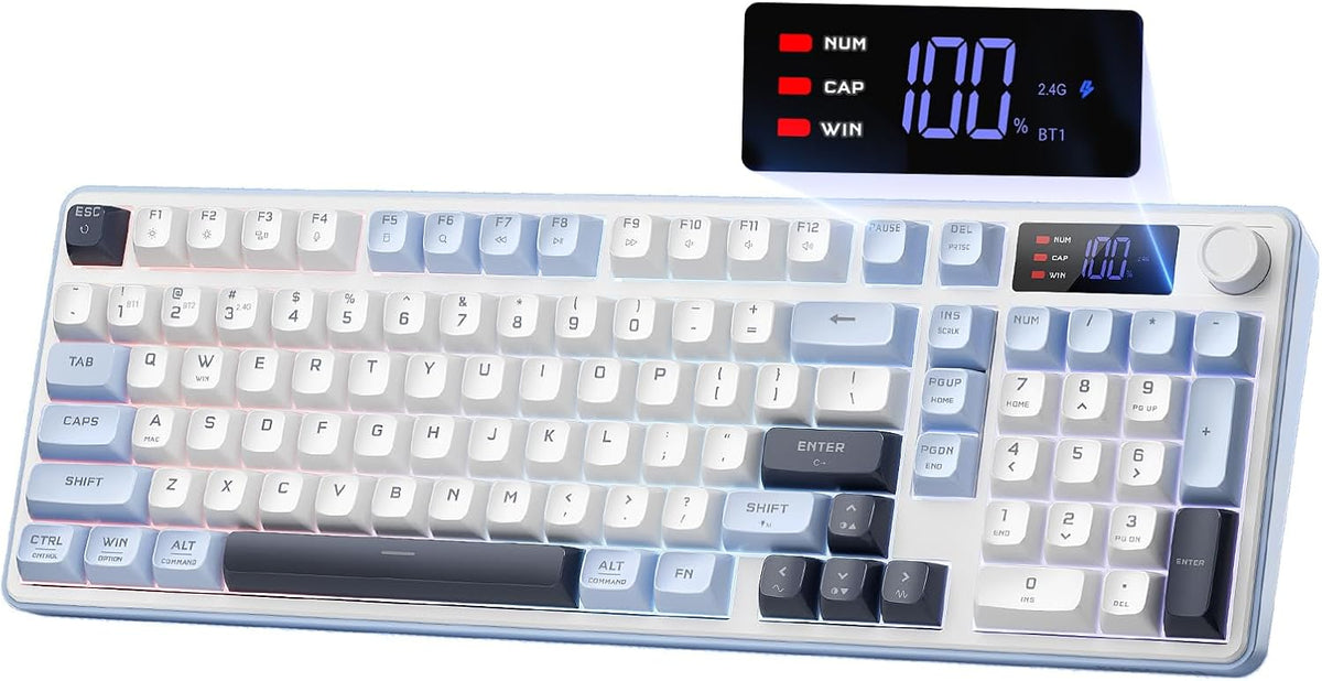 Redragon wireless gaming keyboard 98-key tri-mode (bt/2.4g/wired) rgb computer keyboard with knob & display
