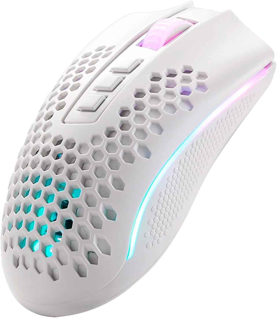REDRAGON Mouse Gamer Storm Pro M808w-ks White Wireless, Honeycomb Shape, Wireless, 2.4GHz, USB Dongle/USB Wiring, 16000dpi - 8 Programmable Buttons