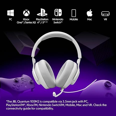 Jbl quantum 100m2 - wired over-ear gaming headphones - white - audio | headset 3.5