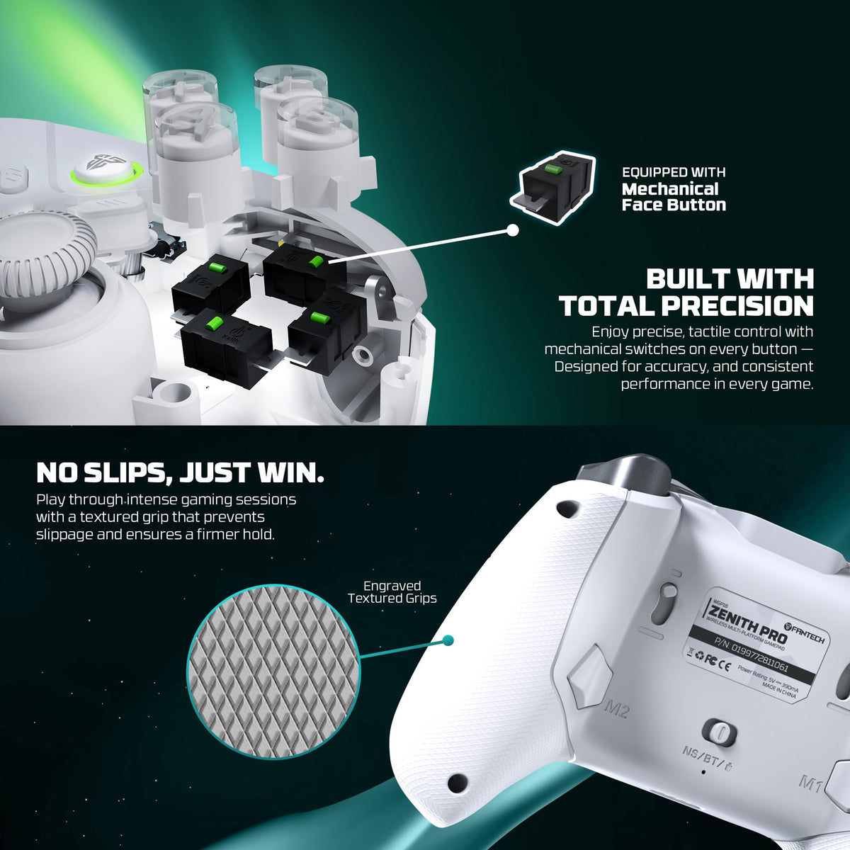 Fantech zenith pro wireless gamepad rgb multi-platform hall-effect game controller with charging dock - console