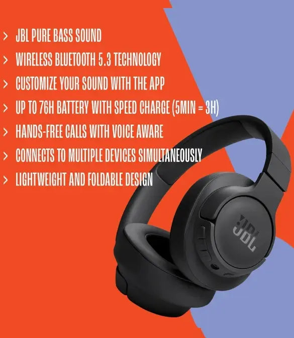 Jbl tune 720bt wireless over-ear headphones - black - audio | wireless headset