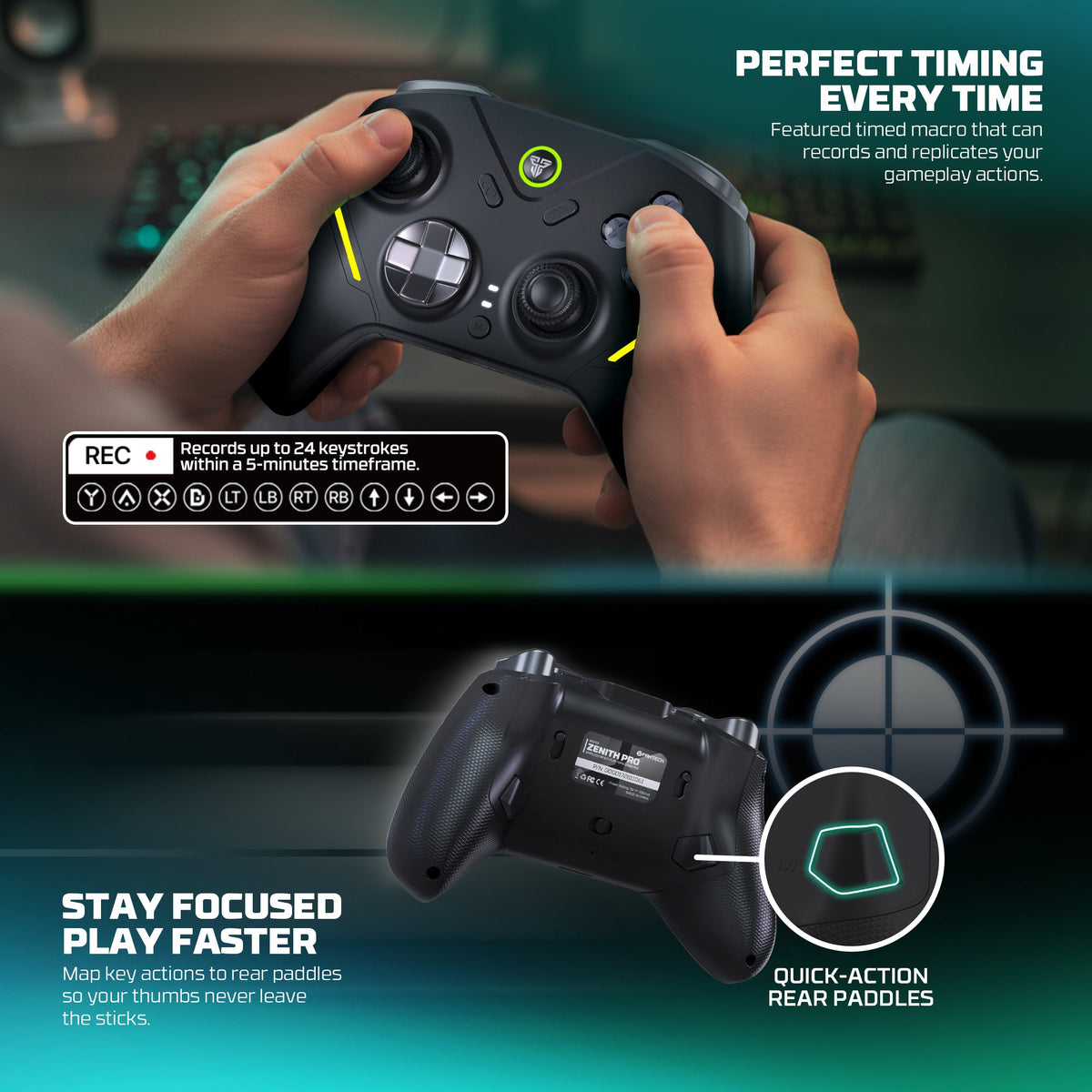 Fantech zenith pro wireless gamepad rgb multi-platform hall-effect game controller with charging dock - console