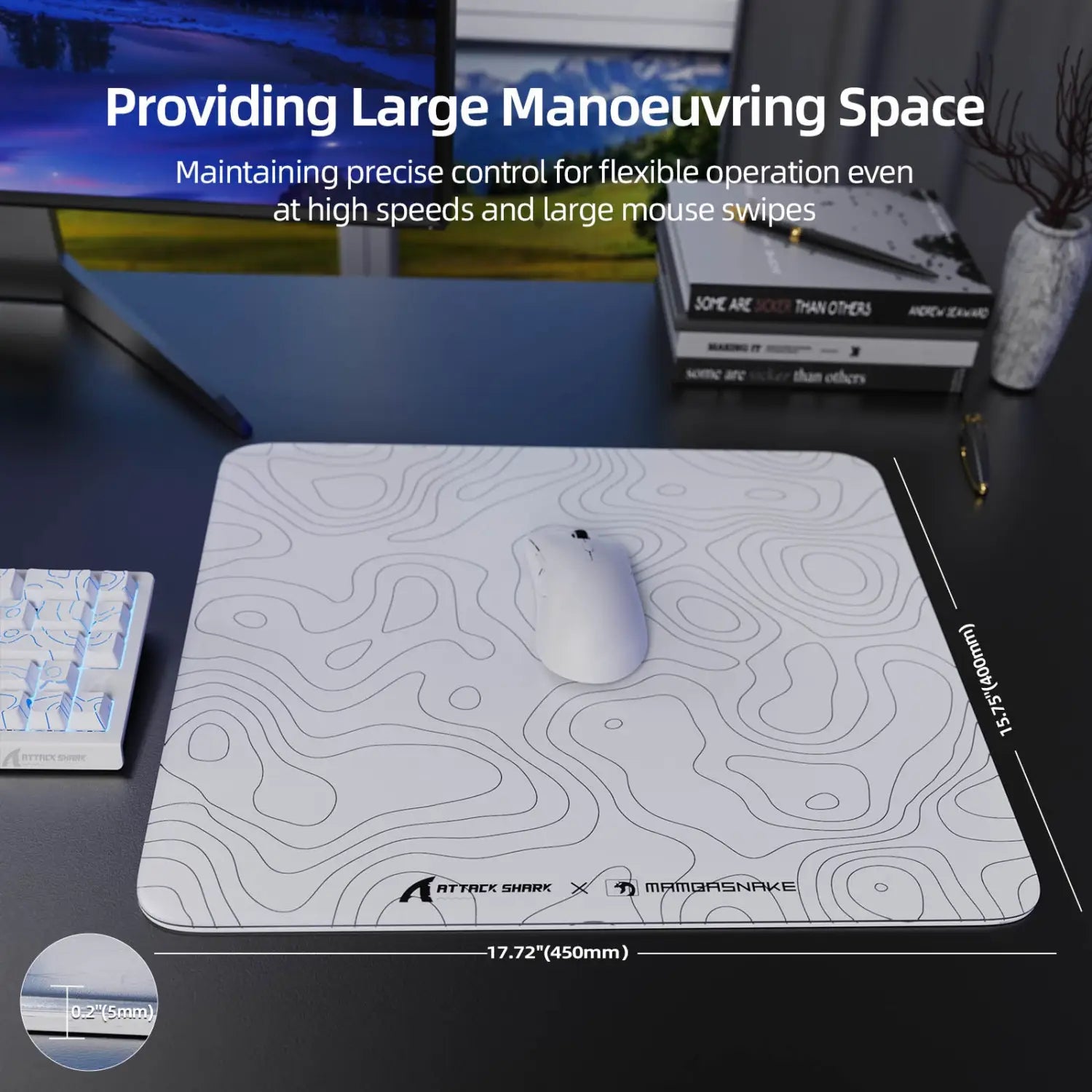ATTACK SHARK CM05 Tempered Glass Gaming Mouse Pad - Large size, topographic design for precise control