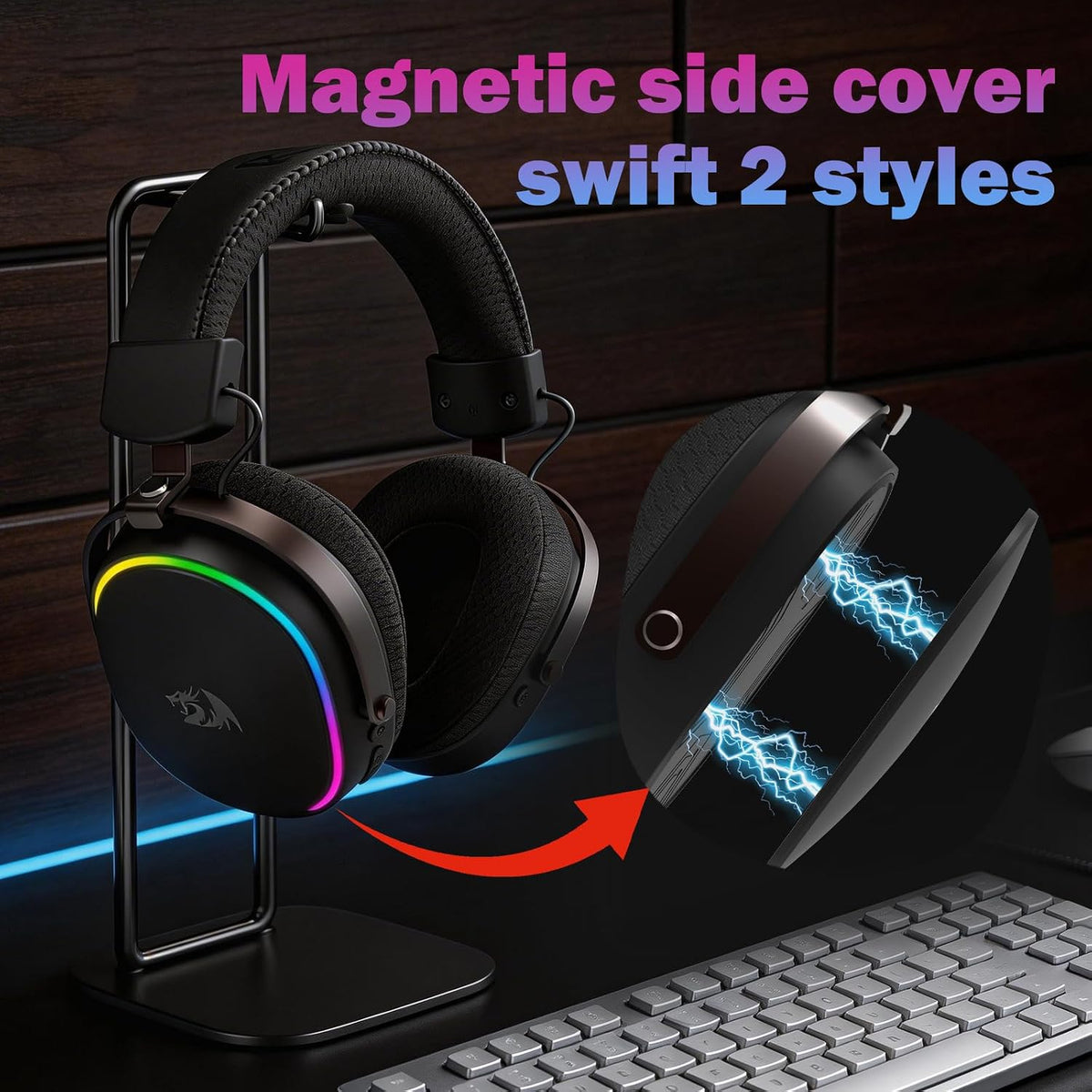 Redragon h831 gaming headset rgb 2.4ghz/bt/wired black - audio | wireless headset
