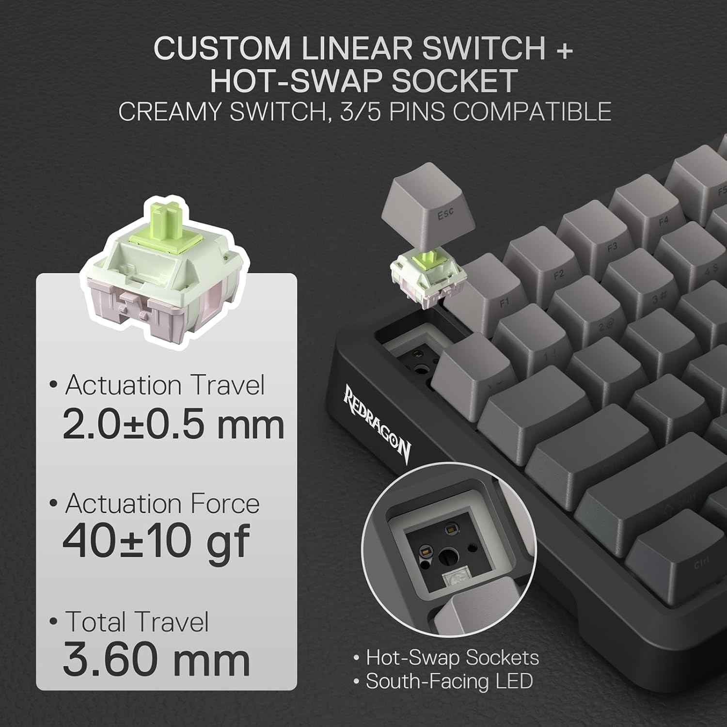 Redragon K724 PRO Wireless Gasket Gaming Keyboard w/Hype 1.14’’ TFT Screen & Knob, 81-Key 75% Mechanical Keyboard, 5-Layer Noise Dampening, Hot-Swap South-Facing RGB Socket, Gradient PBT Keycaps