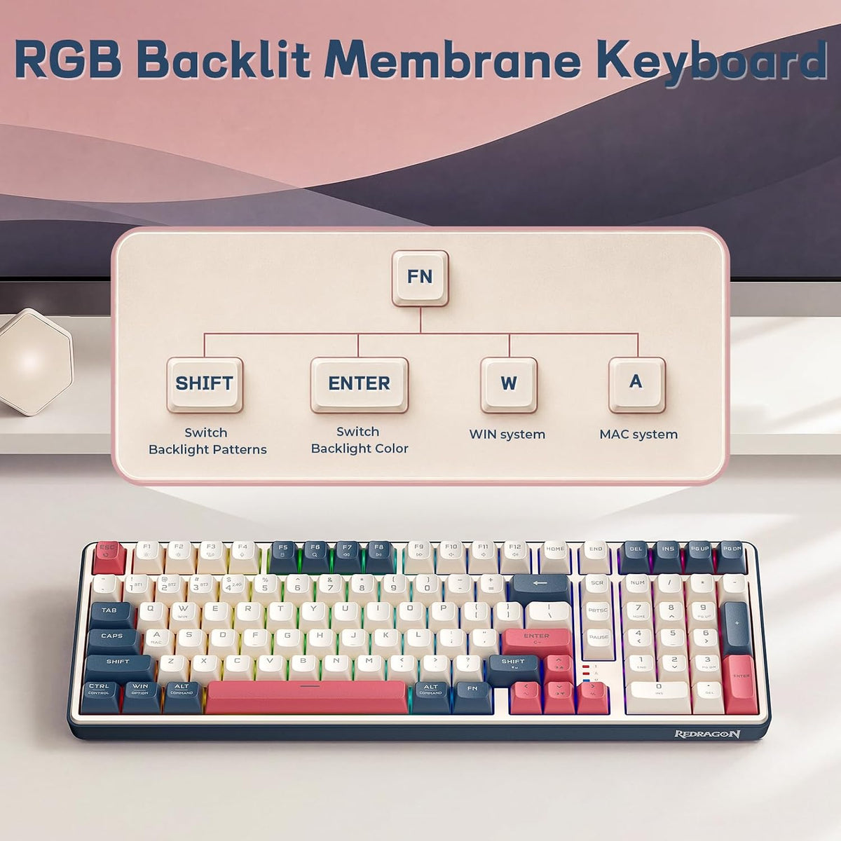 Redragon s174 gaming keyboard and mouse wireless with tri-mode rgb keyboard and 5000 dpi 61g ultra-light gaming mouse