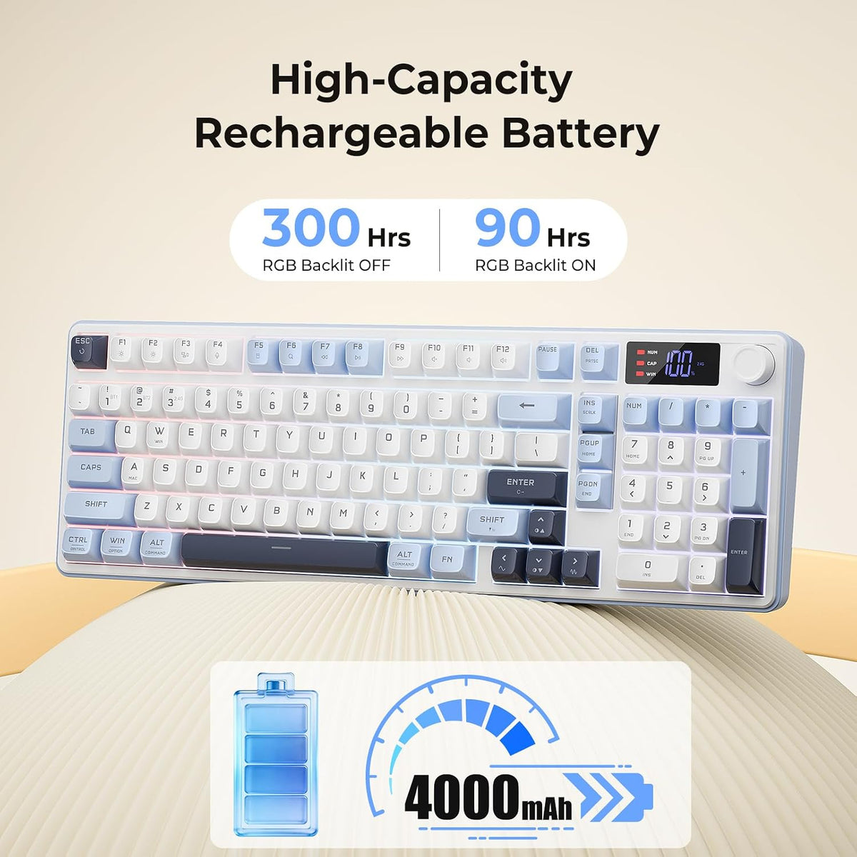 Redragon wireless gaming keyboard 98-key tri-mode (bt/2.4g/wired) rgb computer keyboard with knob & display