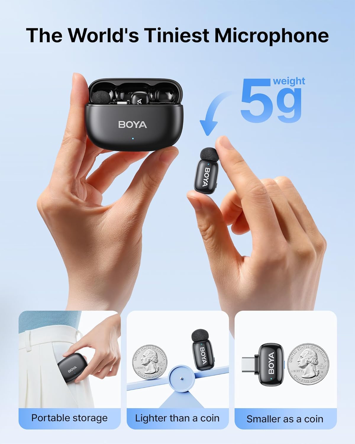 BOYA mini 2 Wireless Lavalier Microphones for iPhone and usb-c